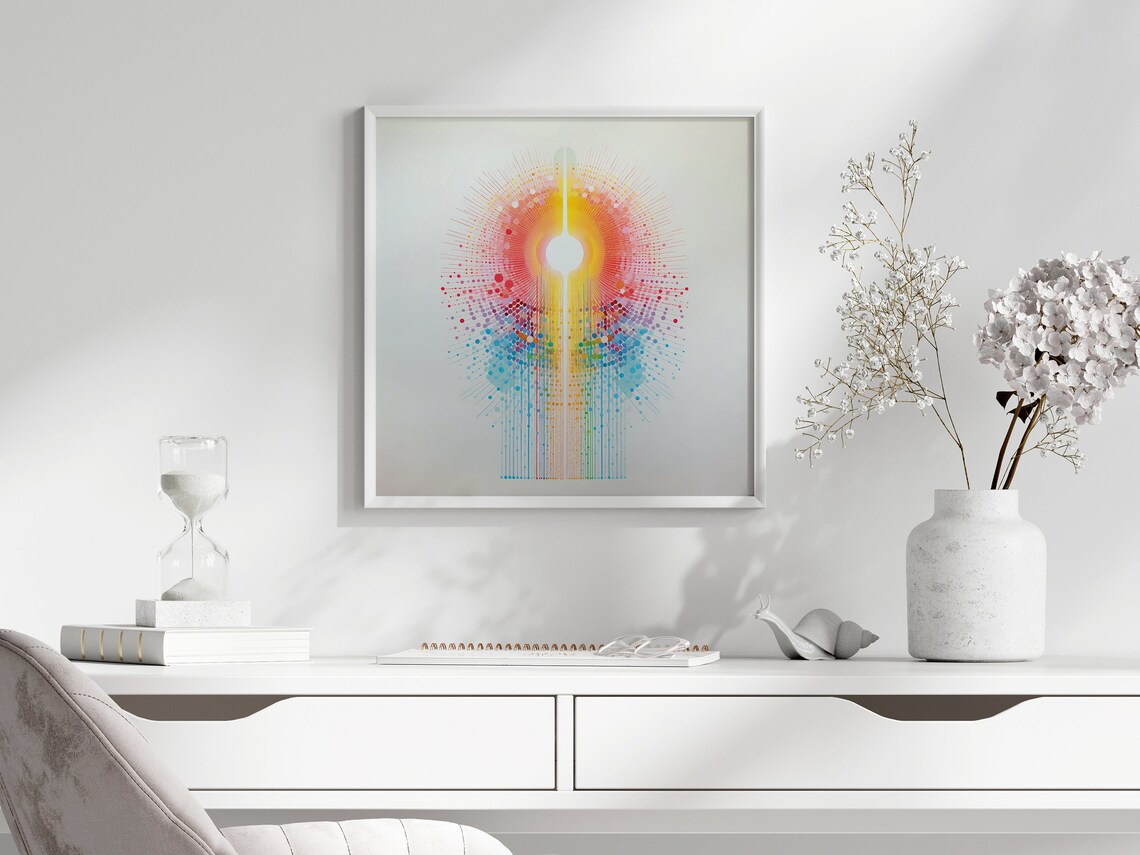 Joyful Rainbow Sunburst of Colorful Dots Abstract Pop Art Poster - Image 3