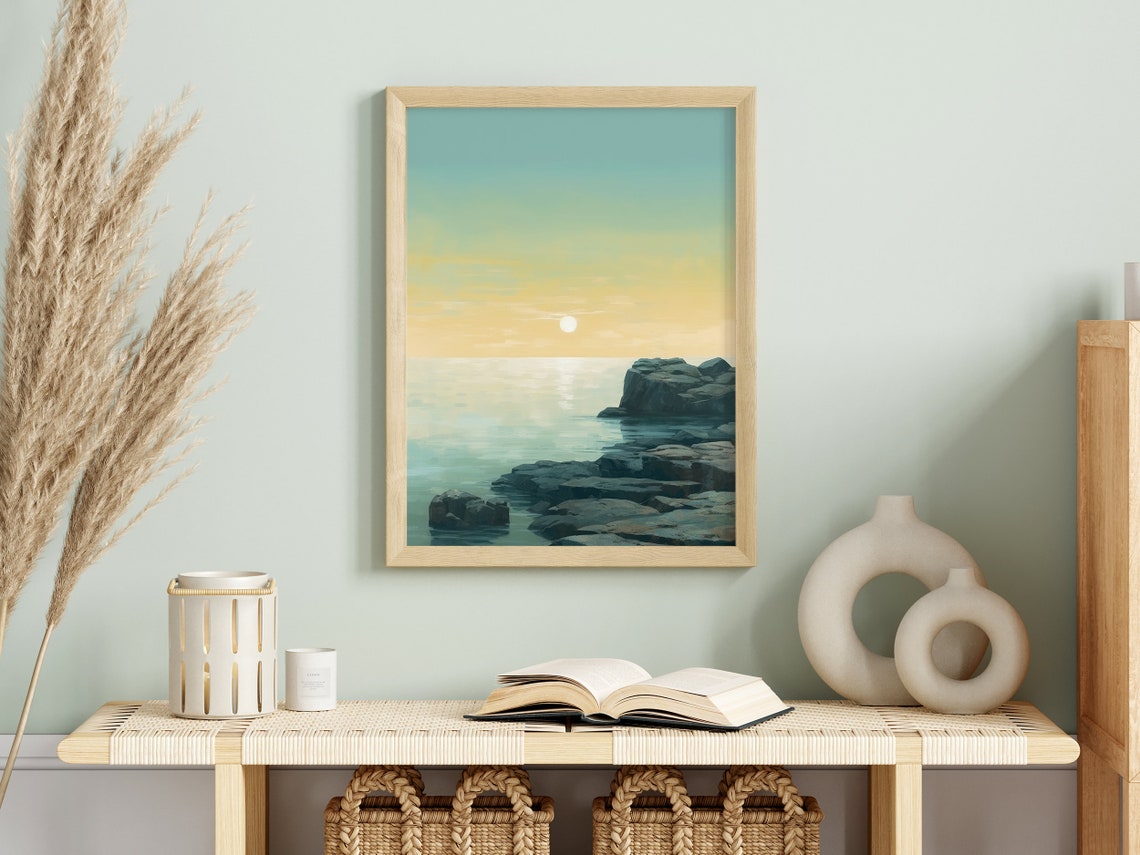 Coastal Sunrise Over Rocky Ocean Shoreline Seascape Art Poster - Image 5
