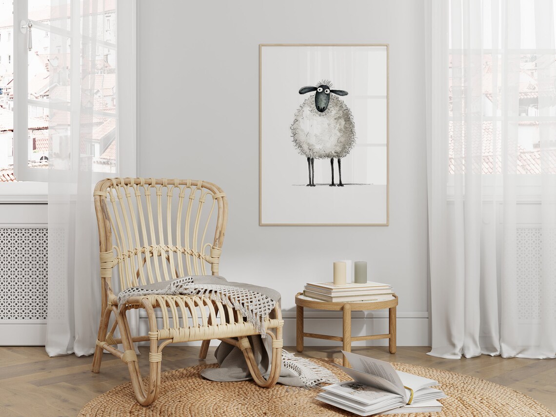 Charming Fluffy Sheep Cute Quirky Watercolor Funny Animal Poster - Image 2