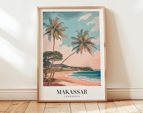 Makassar Indonesia Leaning Palms Beach Paradise Getaway Poster
