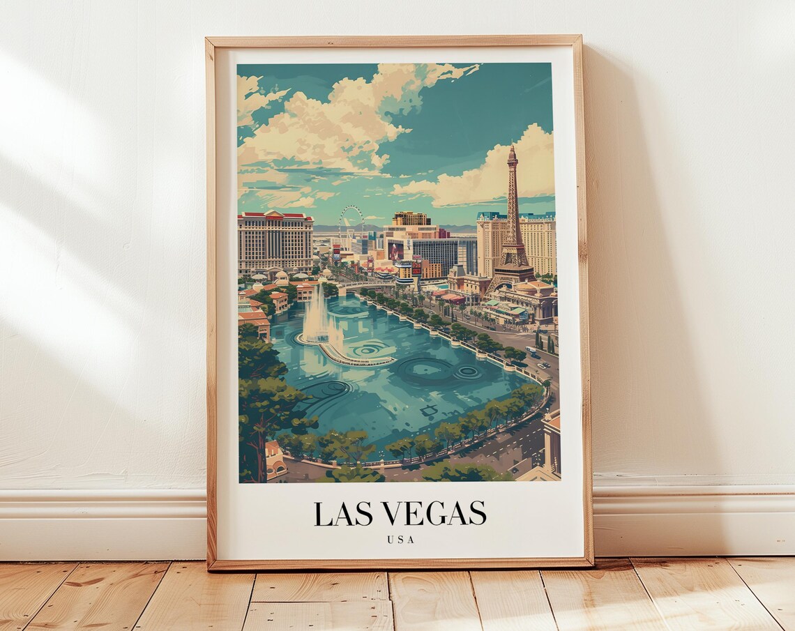 Las Vegas USA Strip Fountains Casino Boulevard Lights Travel Poster