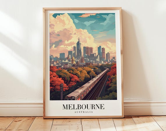 Melbourne Travel Poster Australia Wall Art Personalized Gift Birthday Wedding Anniversary Housewarming Present