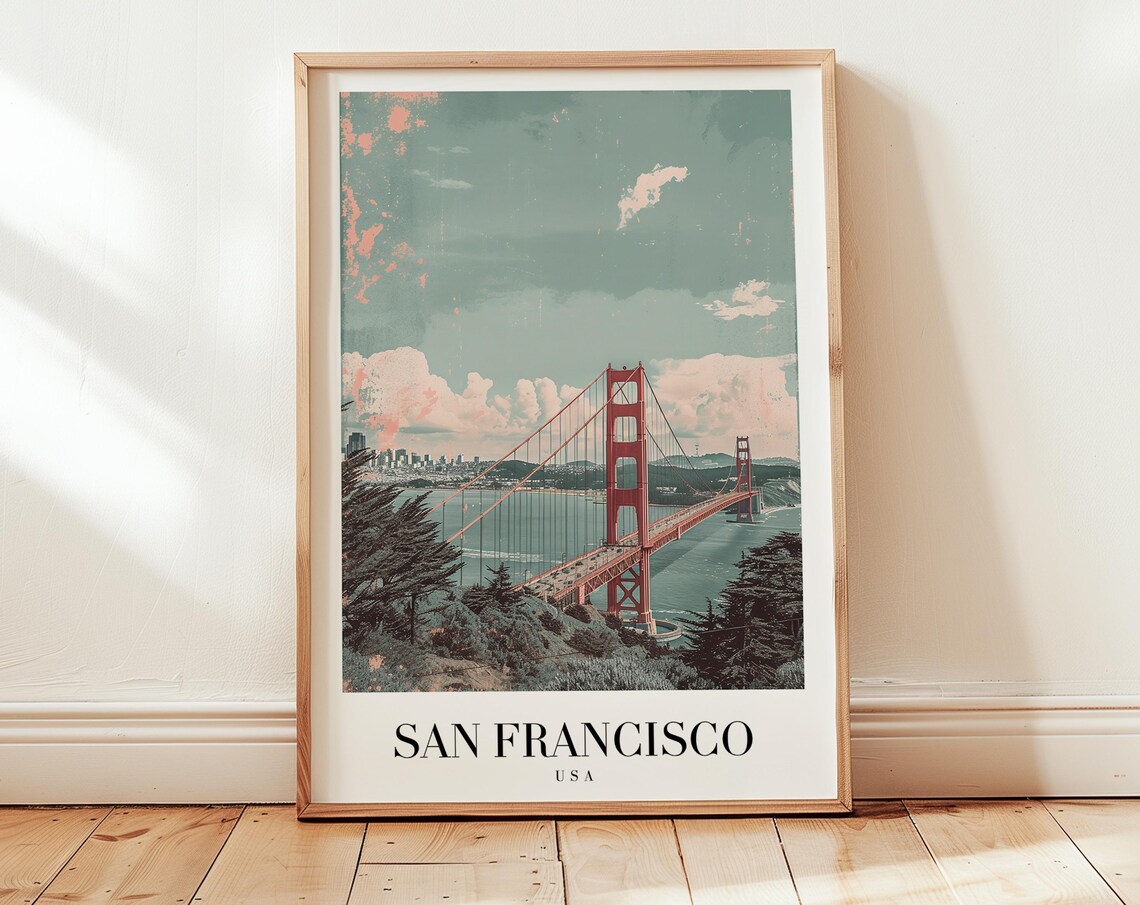 San Francisco USA Golden Gate Bridge Bay Vintage Travel Poster