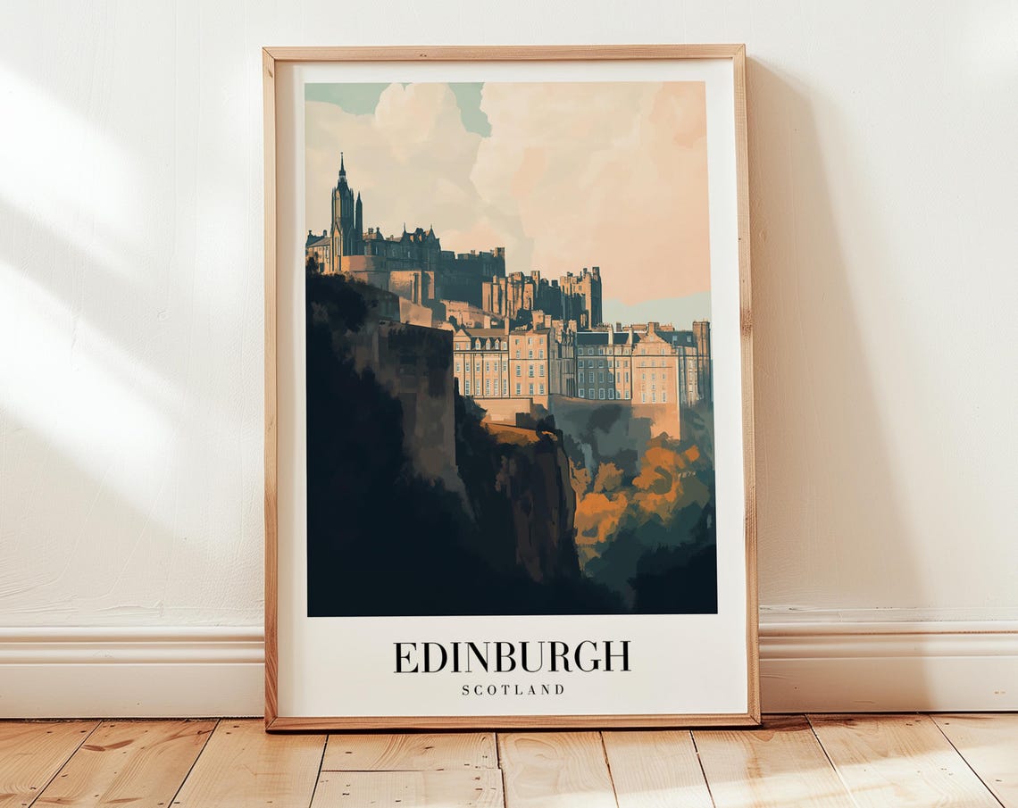 Edinburgh Scotland Castle on the Rock Sunset Drama Travel Poster