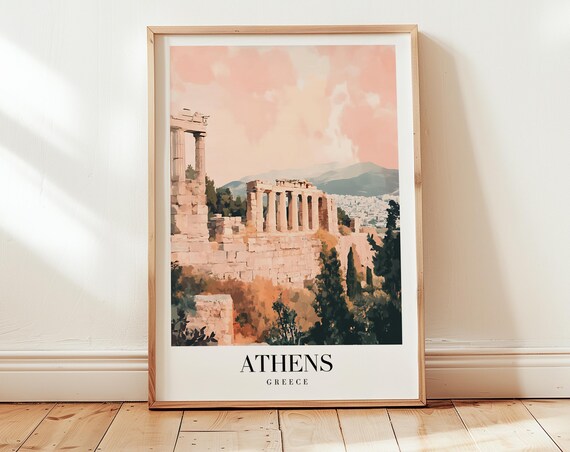 Athens Greece Parthenon Sunset Ancient Ruins Landmark Travel Poster