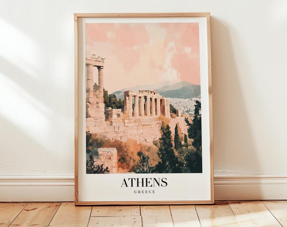 Athens Travel Poster Greece Wall Art Soft Color Retro Print Minimalist For Wanderlust Interiors Vintage Historical