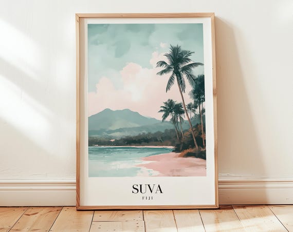 Suva Travel Poster Fiji Wall Art Personalized Gift Birthday Wedding Anniversary Housewarming Present