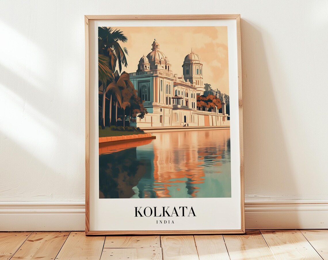Kolkata India Victoria Memorial Lake Palms Vintage Travel Poster