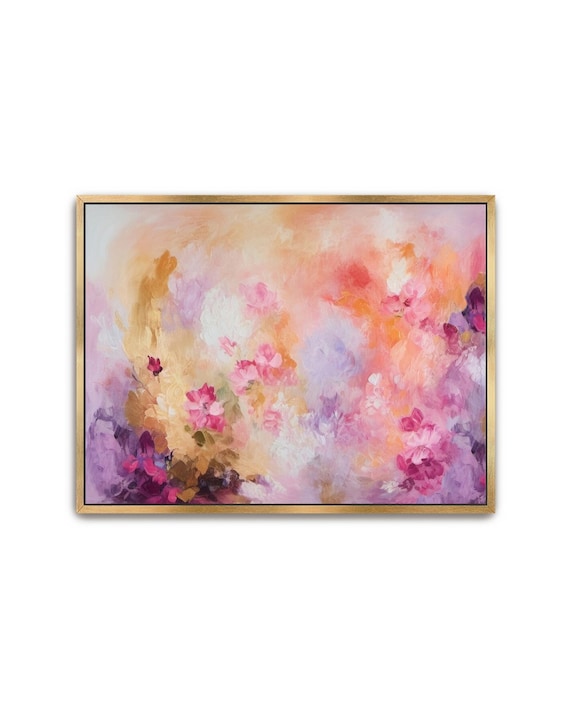 Hand Painted Abstract Acrylic Painting Large Artwork Pastel Wall Art Pink Coral Orange Purple Beige Tan Textured Framed Wall Decor