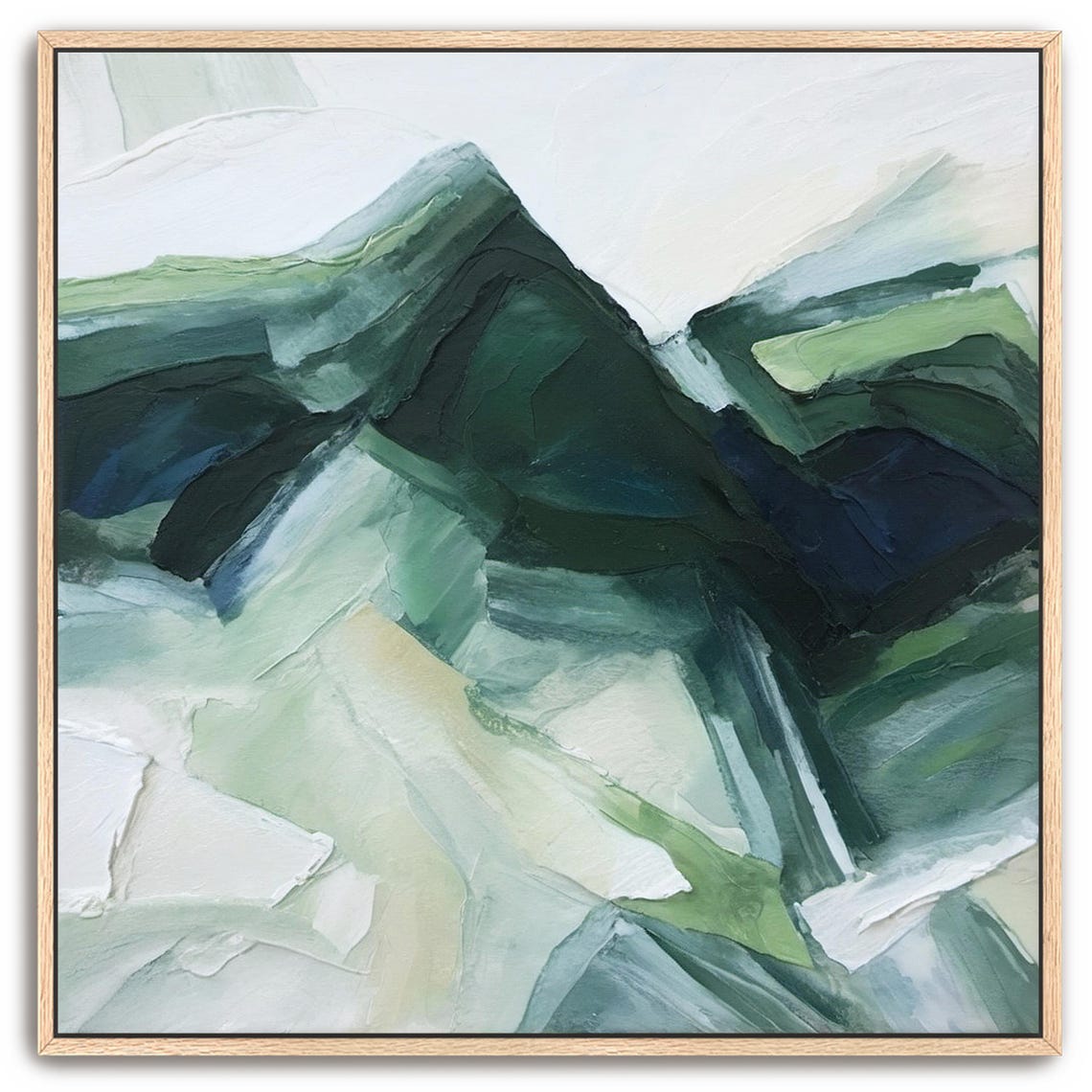 Hand Painted Abstract Acrylic Painting Large Artwork Wall Art Pastel Light Green Deep Dark White Beige Textured Framed Wall Decor - Image 3