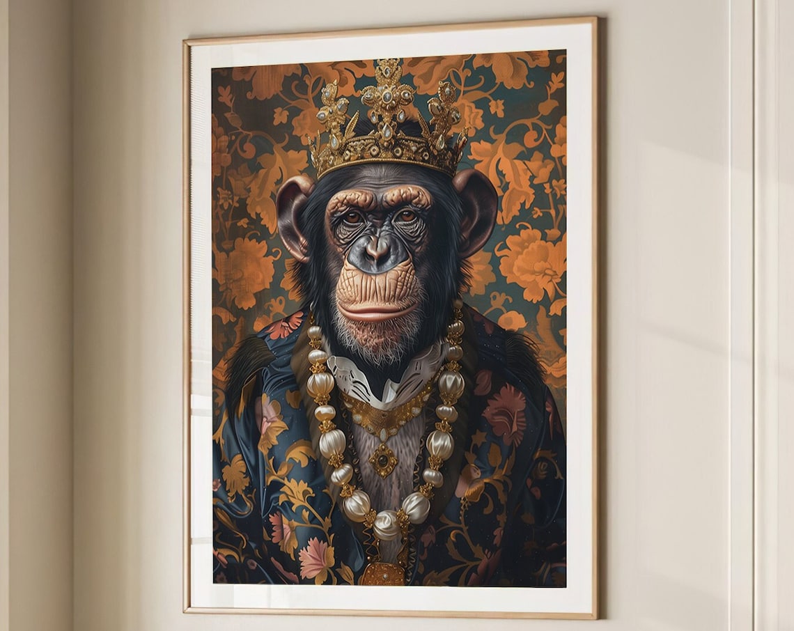Chimp Monkey Royal Renaissance Portrait Vintage Print