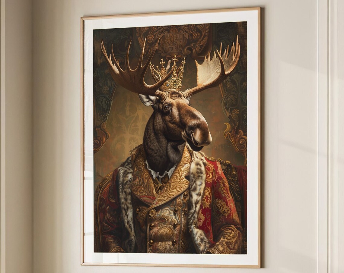 Moose Deer Royal Renaissance Portrait Vintage Art Print