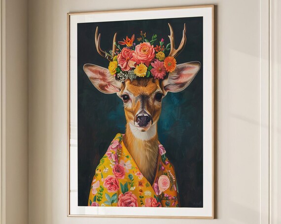 Fawn Flower Crown Portrait Yellow Floral Cape Cute Deer Wall Art
