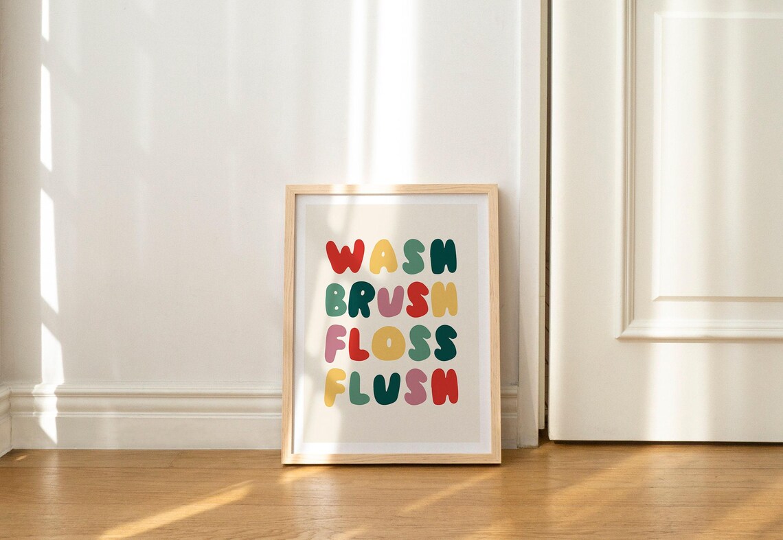 Wash Your Hands, Floss, Flush Colorful Typography Art Print - Image 2