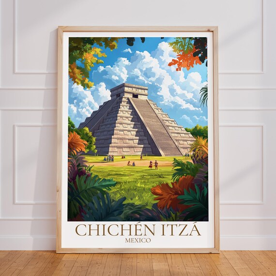 Chichn Itz Travel Poster Mexico Wall Art Print Vintage Mayan Gift