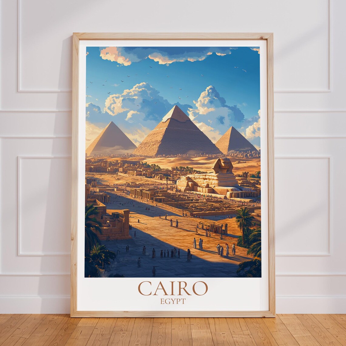 Cairo Vintage Travel Poster, Giza Pyramids Art Print