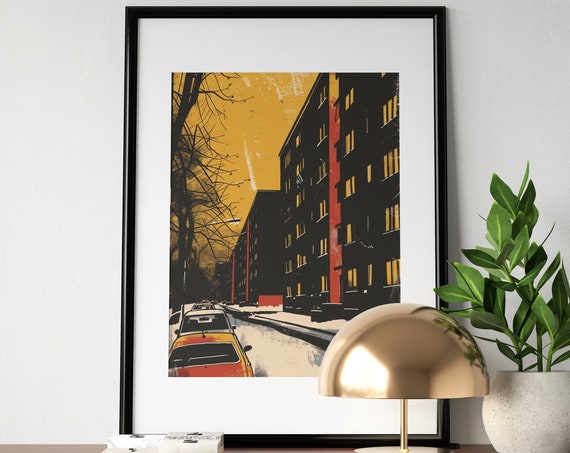 Retro Berlin Poster Wall Art East Germany Themed Wall Decor Ddr Cityscape Print Moody Urban Living Room Decor