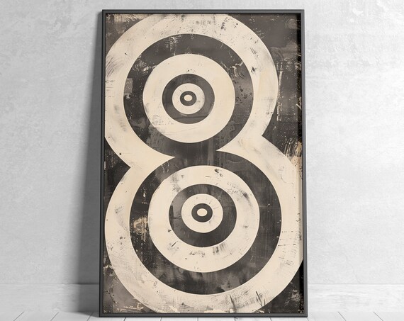 Trendy Monochrome Art Print Wall Art Modern Circle Shapes Geometric Poster Retro Black White Abstract Art