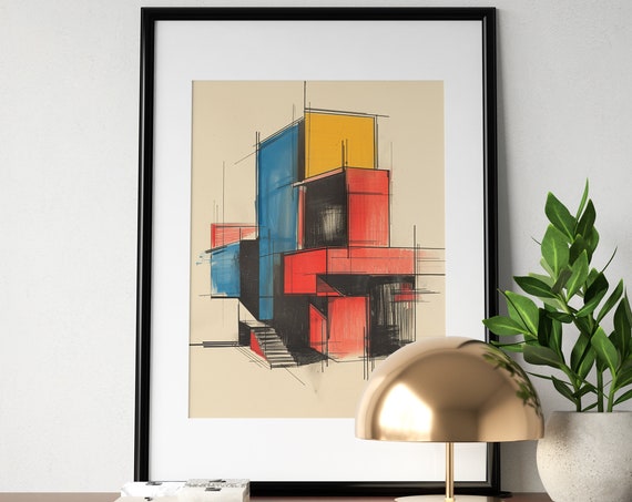 Architecture Concept Drawing Wall Art Schematic Building Sketch Minimalist Mid Century Modern Home Decor