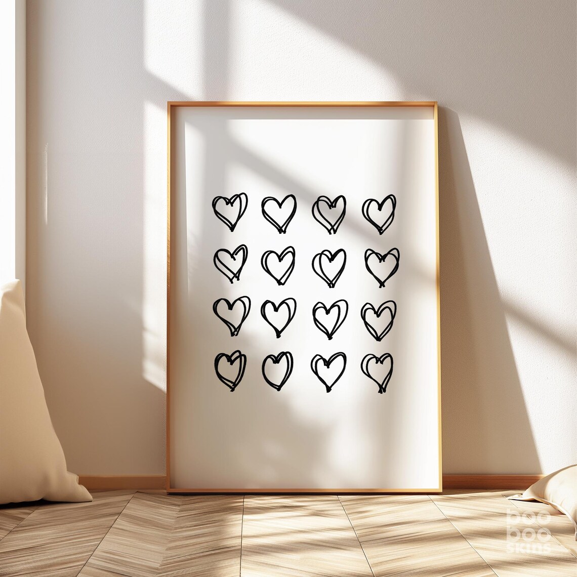 Hand Drawn Hearts Line Drawing, Scandi Decor
