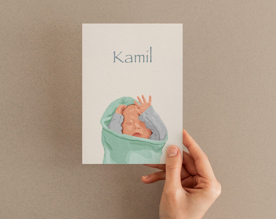 Personalized Newborn Portrait Birth Announcement Card Gift Print