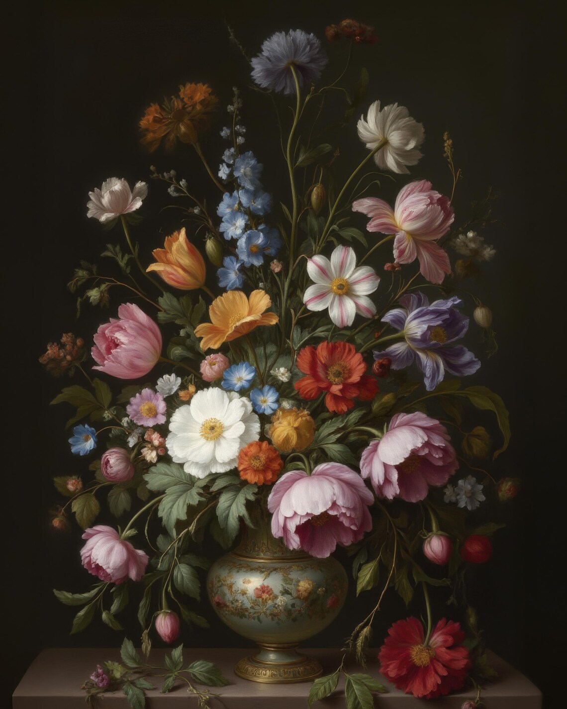 Dutch Masters Style Floral Bouquet On Dark Background Poster - Image 3