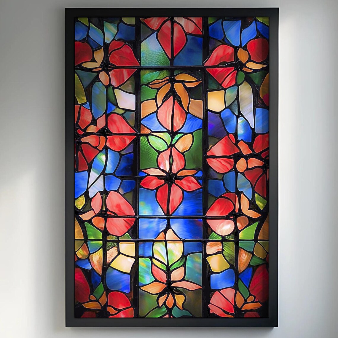 Colorful Geometric Flower Art Stained Glass Style Floral Poster