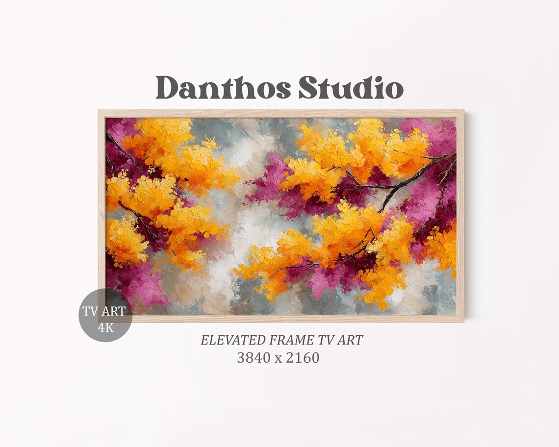Golden and Pink Autumn Branches Abstract Impasto Painting Poster