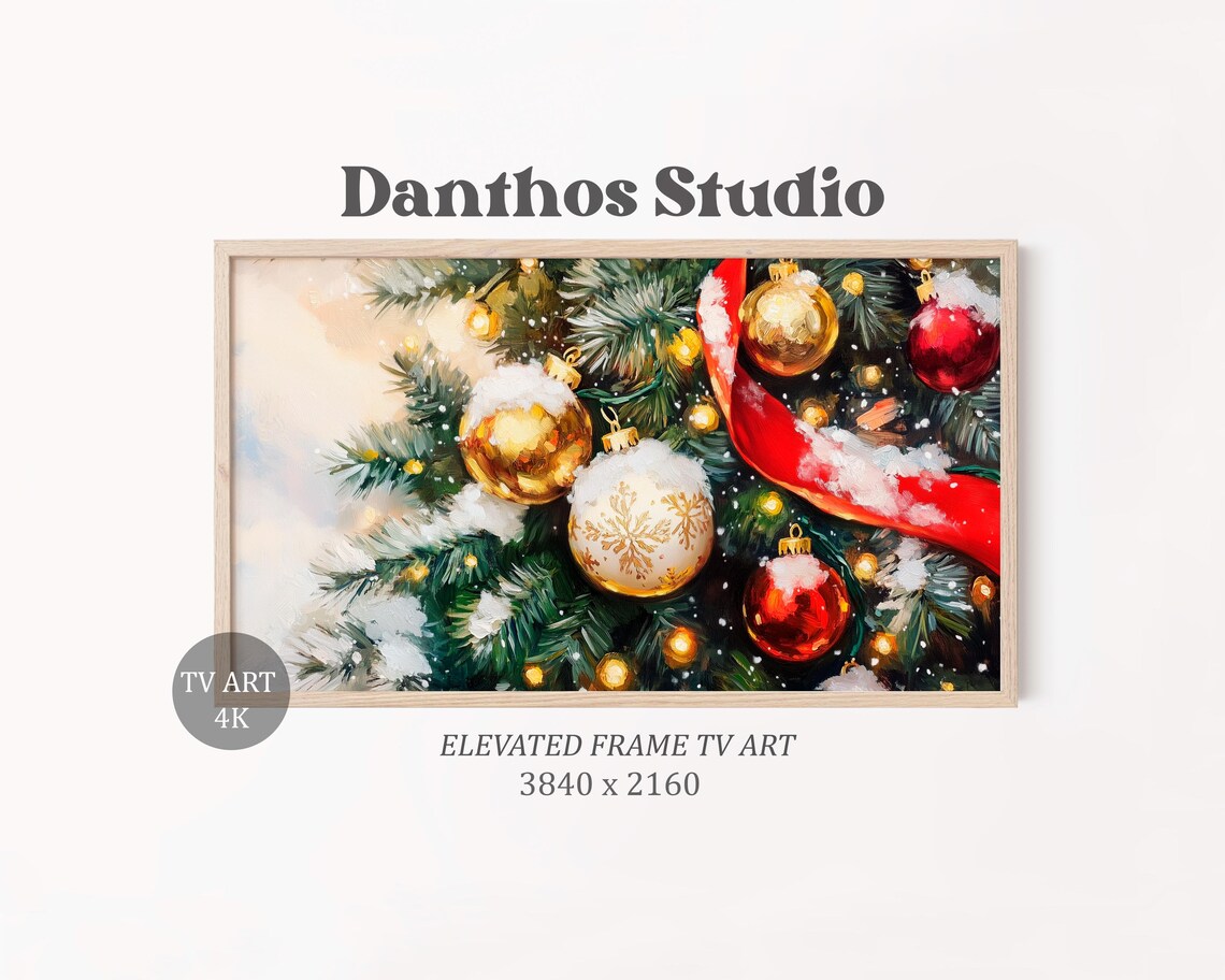 Festive Christmas Tree Art Print, Rustic TV Decor
