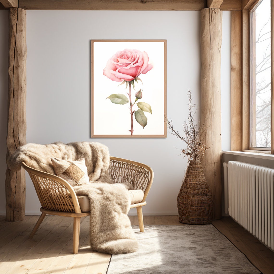 Rose Watercolor Wall Art Watercolor Rose Pink Rose Watercolor Pink Rose Painting Floral Watercolor Rose Wall Art Blush Pink - Image 4