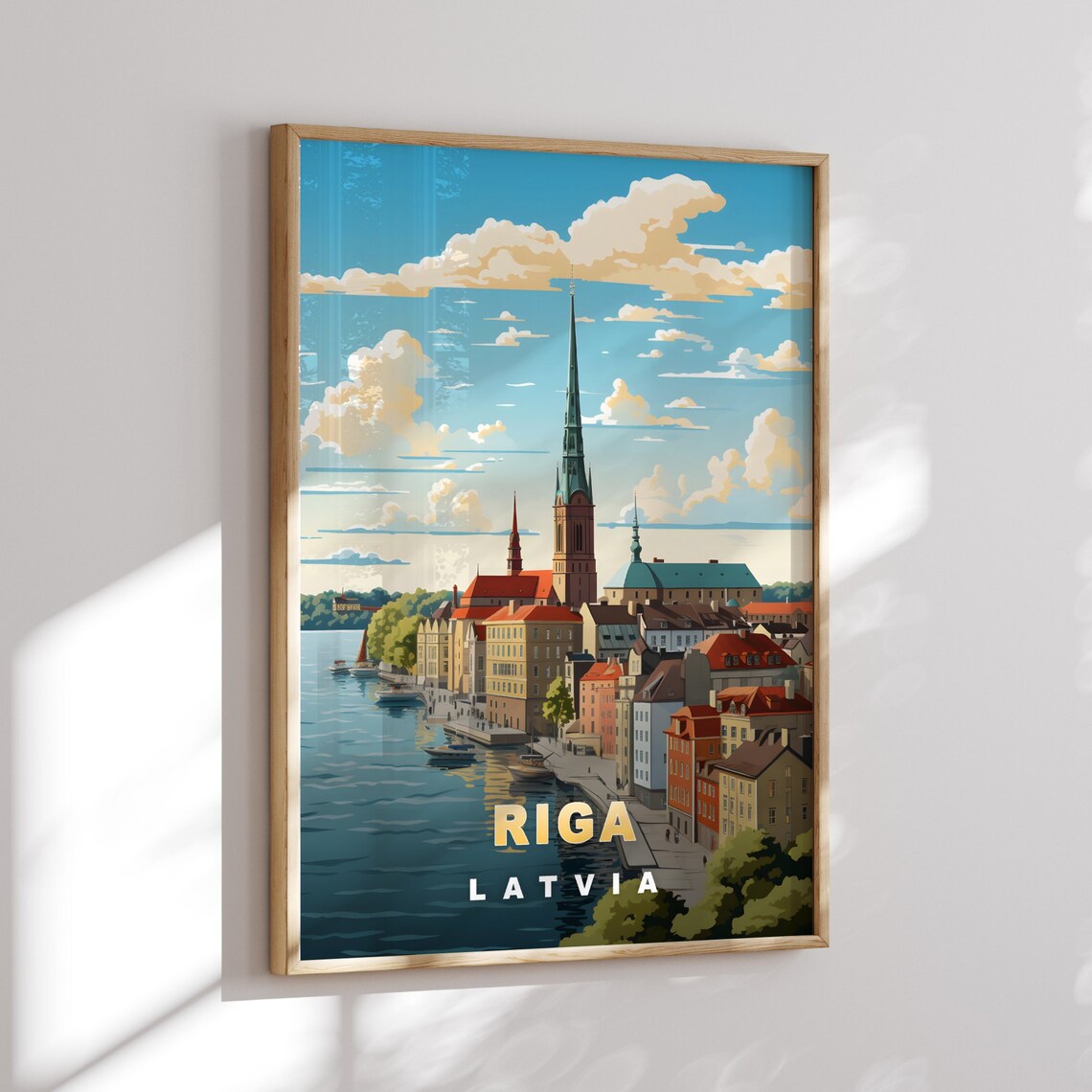 Riga Latvia Riverside Old Town Church Spire Waterfront Poster - Image 2