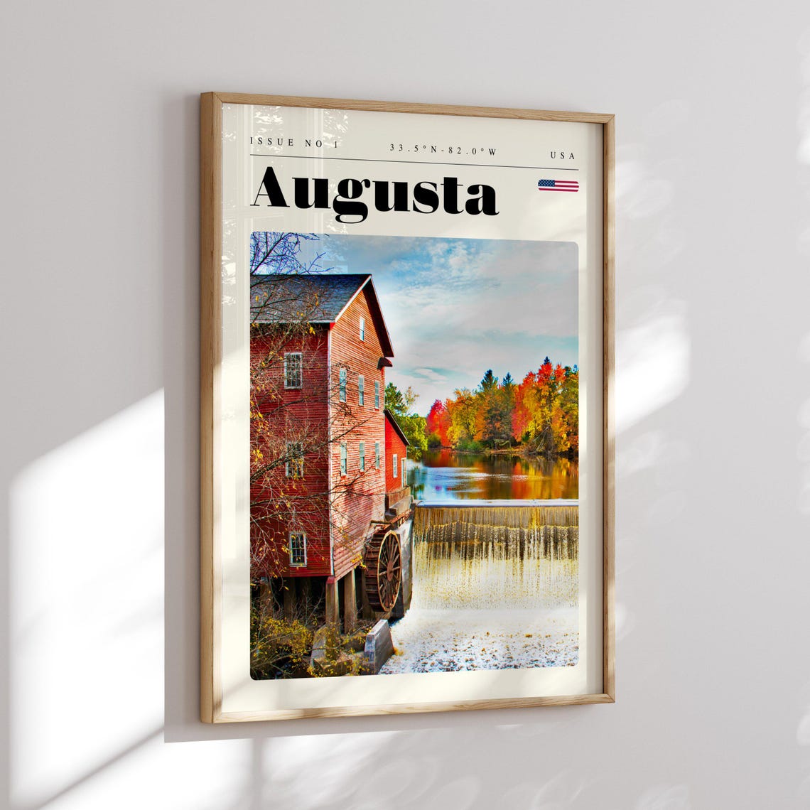 Augusta USA Historic Red Mill Waterfall Golden Autumn Poster - Image 2