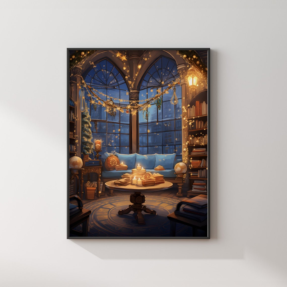 Ravenclaw Common Room Christmas Window Books Candlelight Poster - Image 2