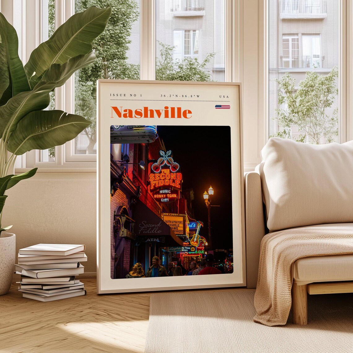 Nashville Tennessee USA Broadway Neon Night Music Street Poster