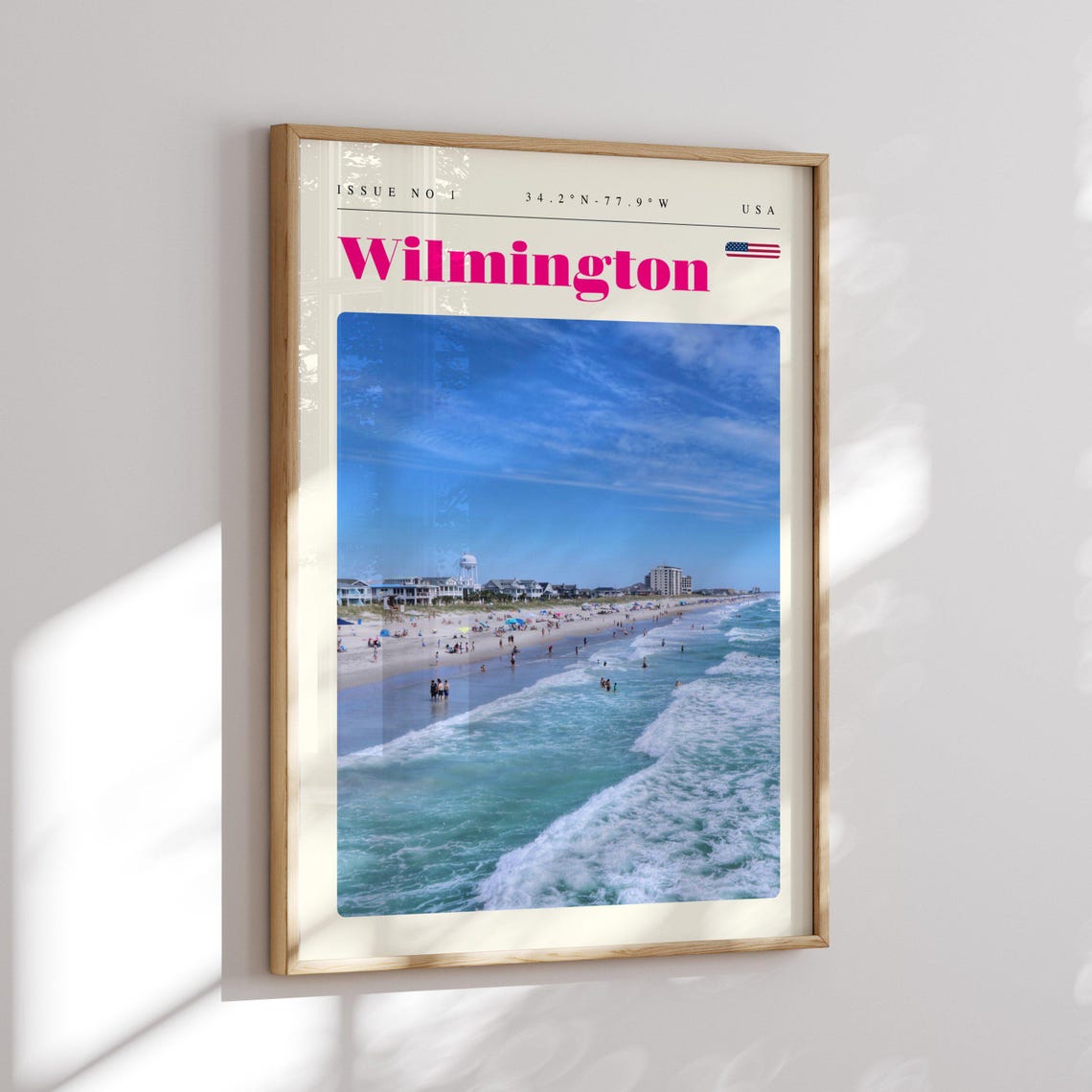 Wilmington Beach Waves Coastal Aerial View Modern Travel Poster - Image 2
