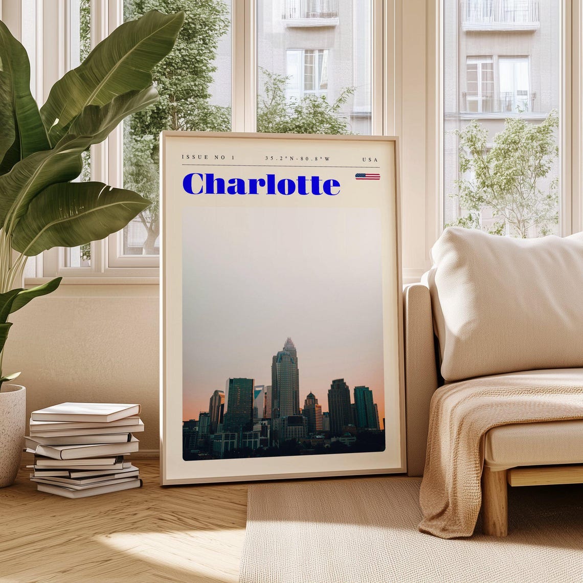 Charlotte North Carolina Skyline Silhouette Dusk Travel Poster