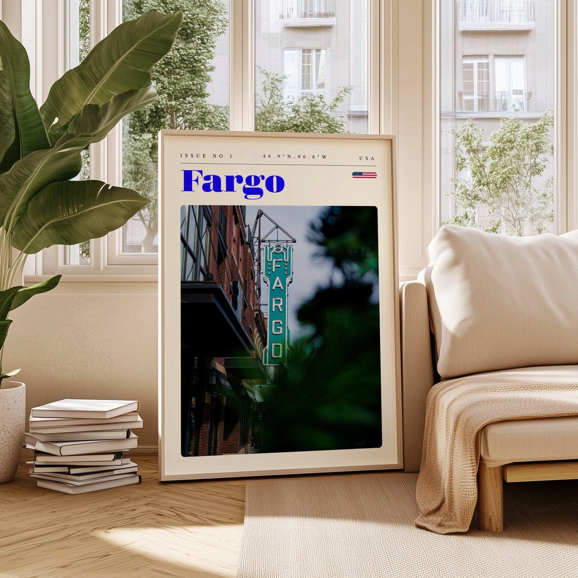 Fargo USA Neon Theater Sign Downtown Street Scene Travel Poster