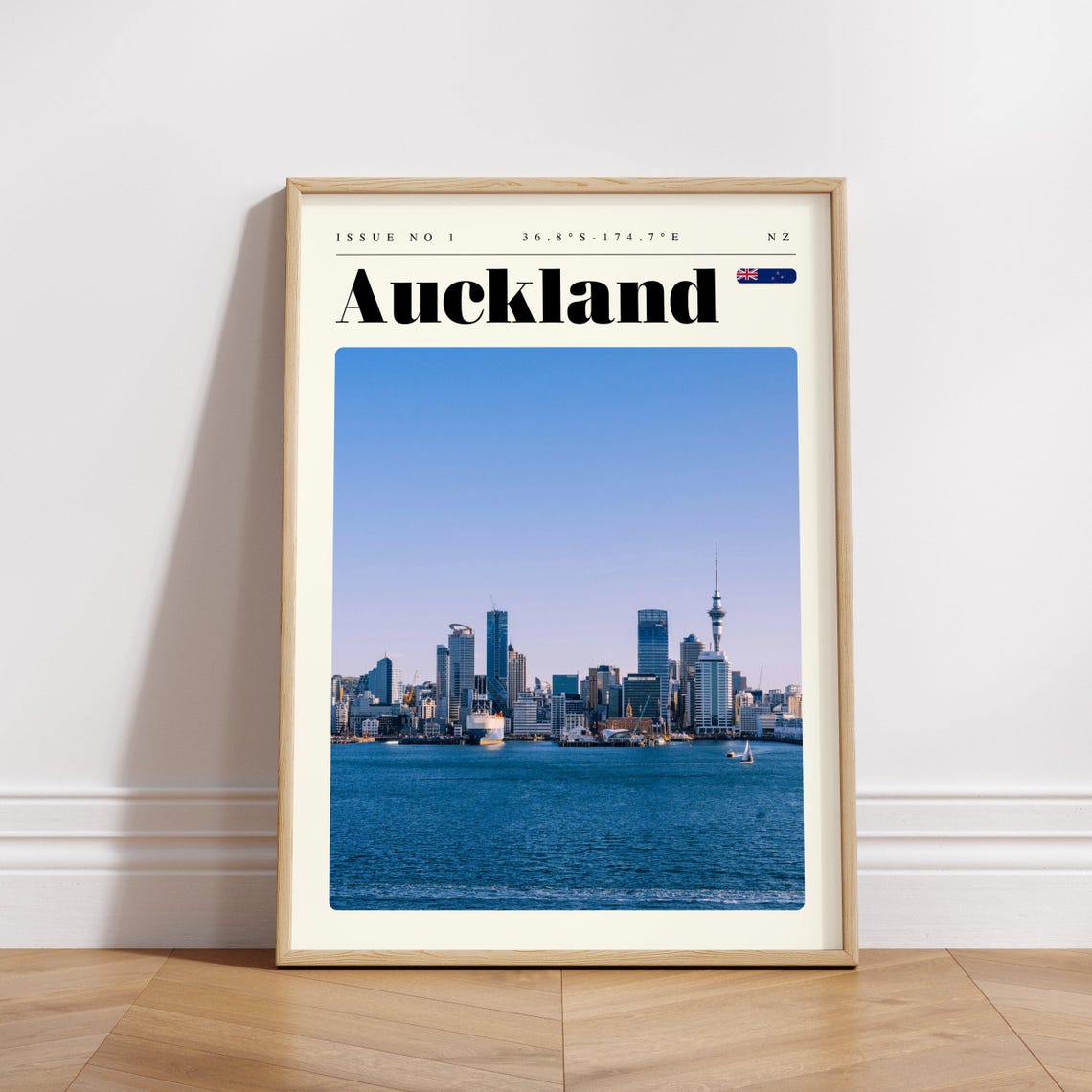 Auckland Sky Tower Harbor Skyline NZ Issue 1 Retro Travel Poster - Image 3