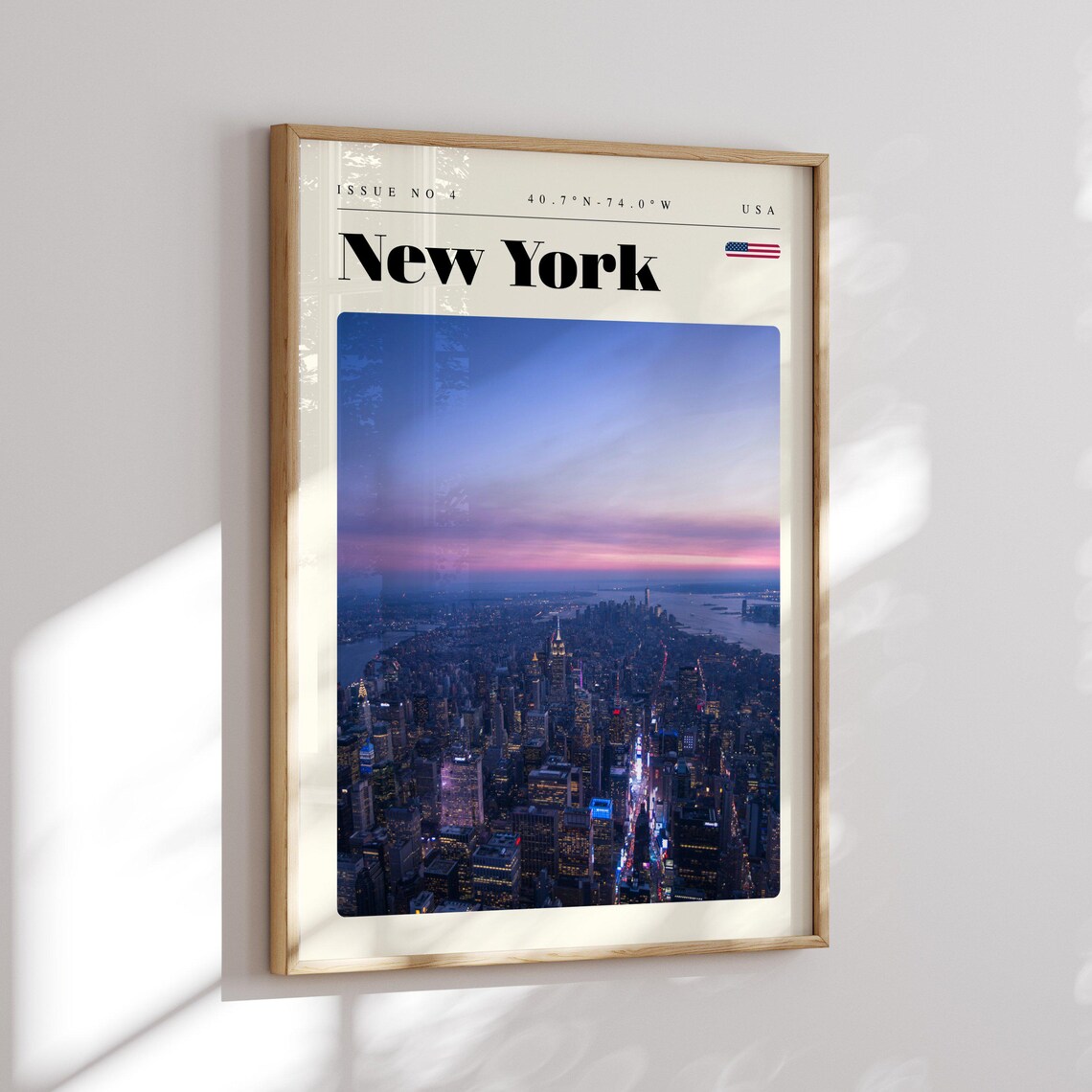 New York Manhattan Skyline Dusk Aerial View Modern Travel Poster - Image 2