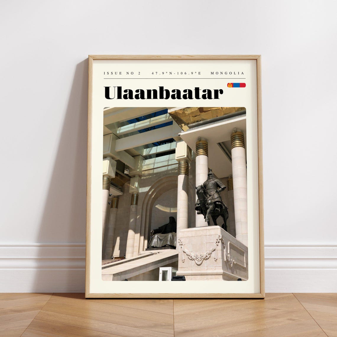 Ulaanbaatar Mongolia Vintage Travel Poster Genghis Khan Statue - Image 3