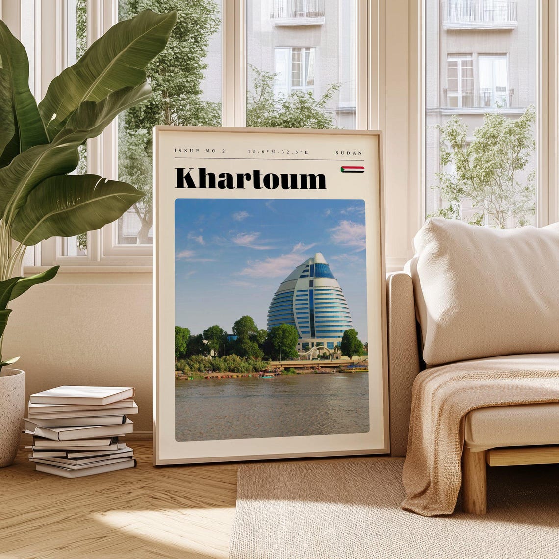 Khartoum Sudan Nile Riverfront Sail Shaped Tower Travel Poster