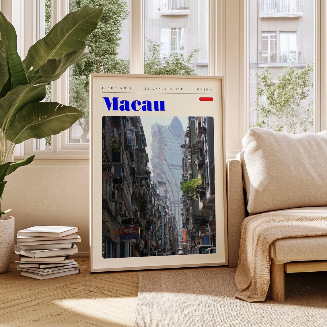 Macau China Historic Street Grand Lisboa Tower City Travel Poster