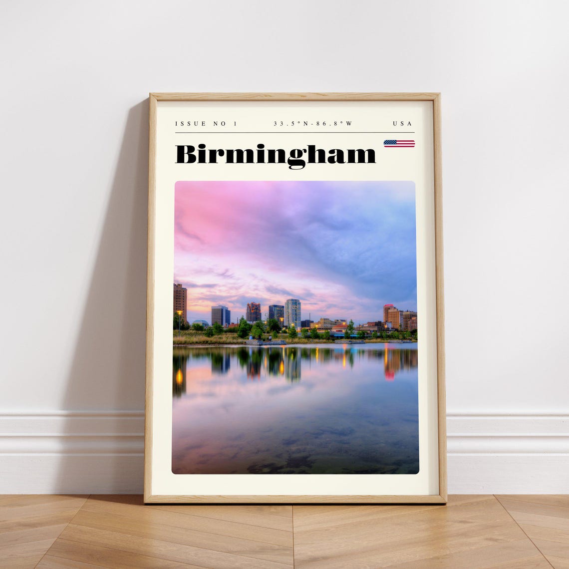 Birmingham USA Sunset Skyline Reflecting Lake Evening Poster - Image 3