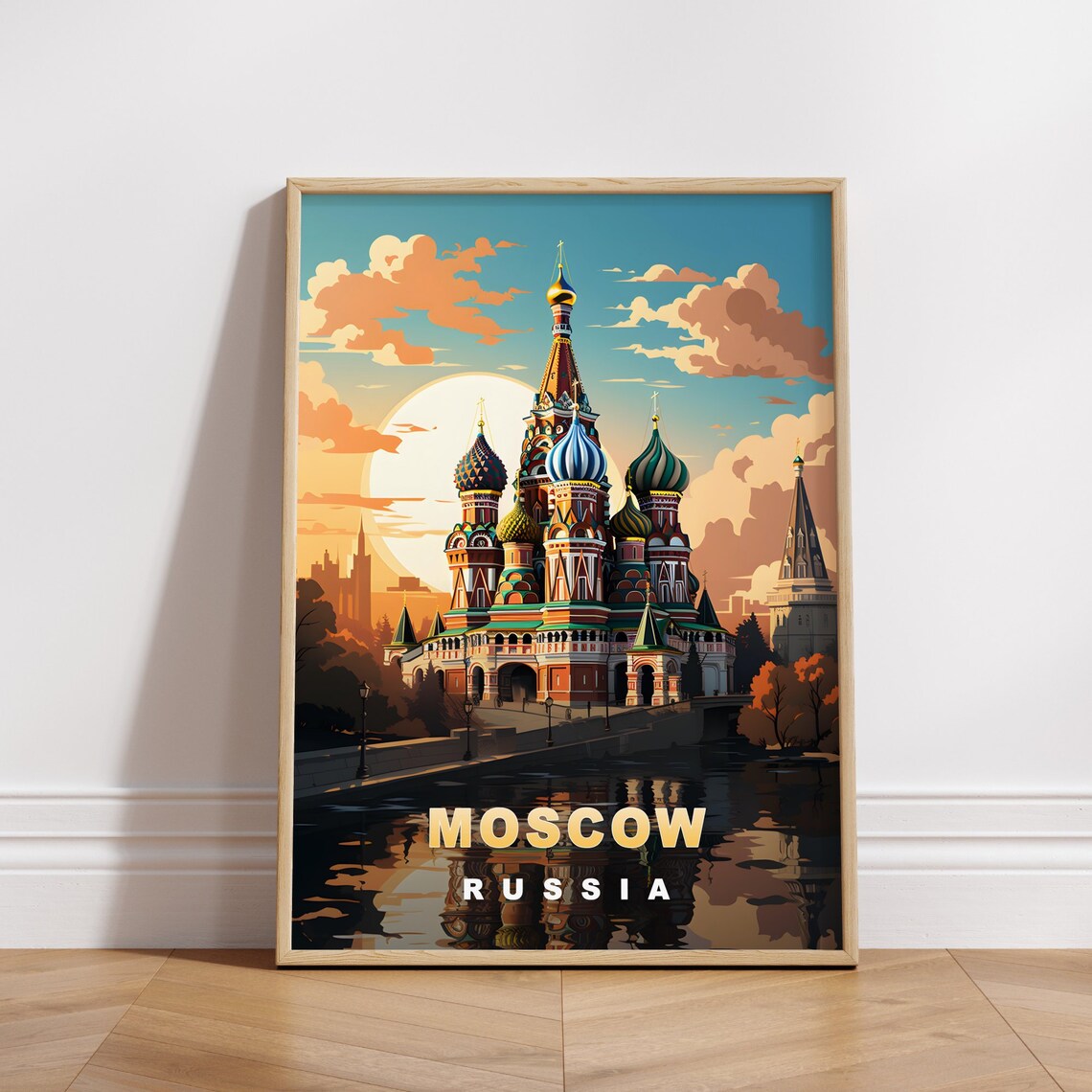 Moscow Russia St Basils Cathedral Sunset Reflection Travel Poster