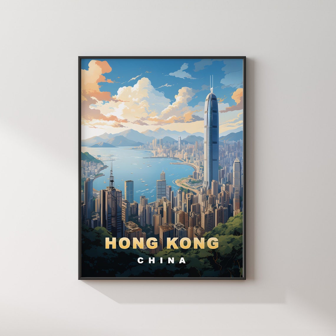 Hong Kong China Skyline Victoria Harbour Retro Travel Poster - Image 2