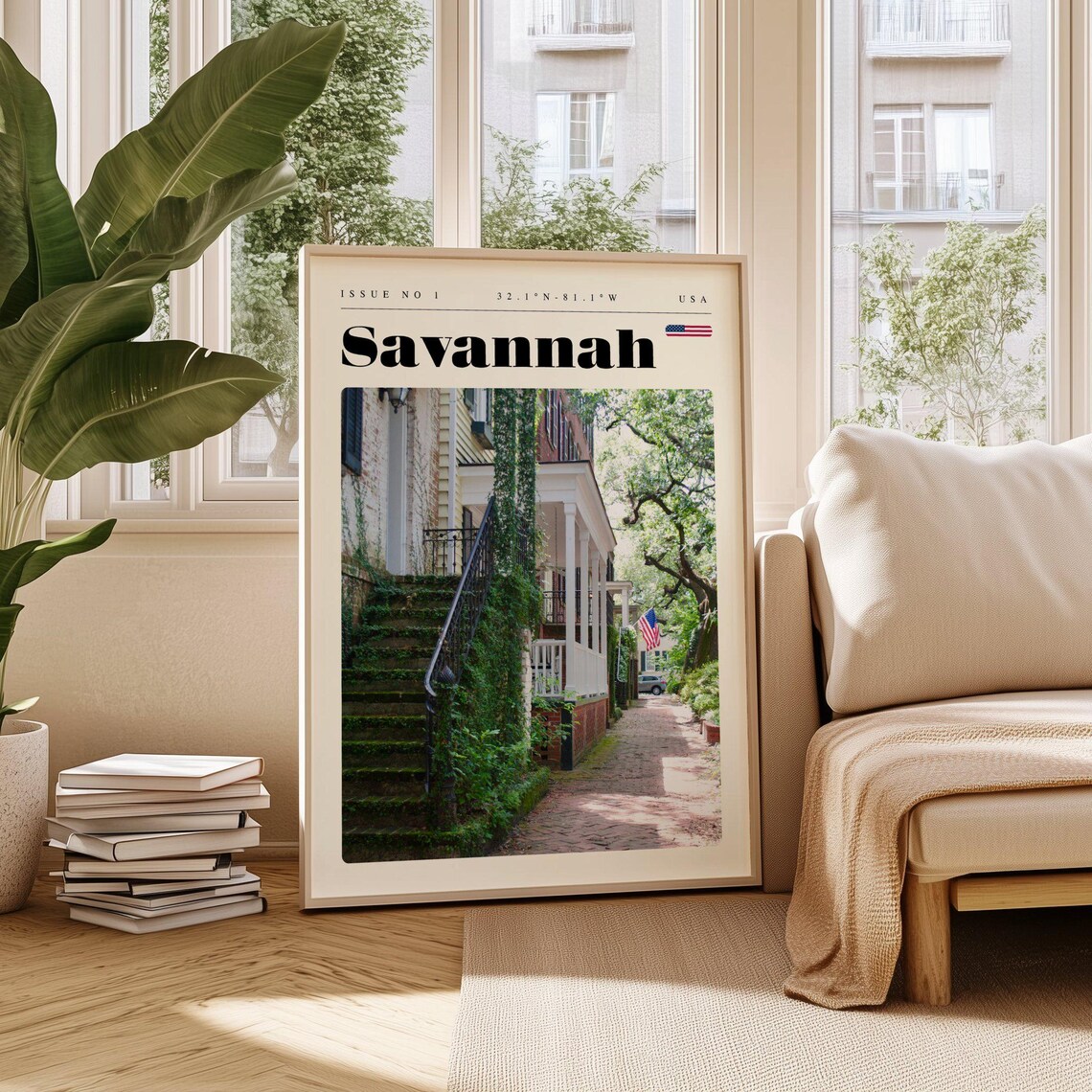 Savannah USA Ivy Covered Staircase Historic Lane Travel Poster Art