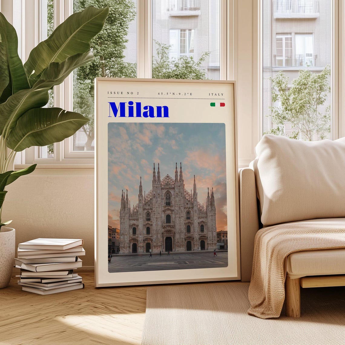 Milan Italy Duomo Cathedral Sunset Piazza Gothic Travel Poster