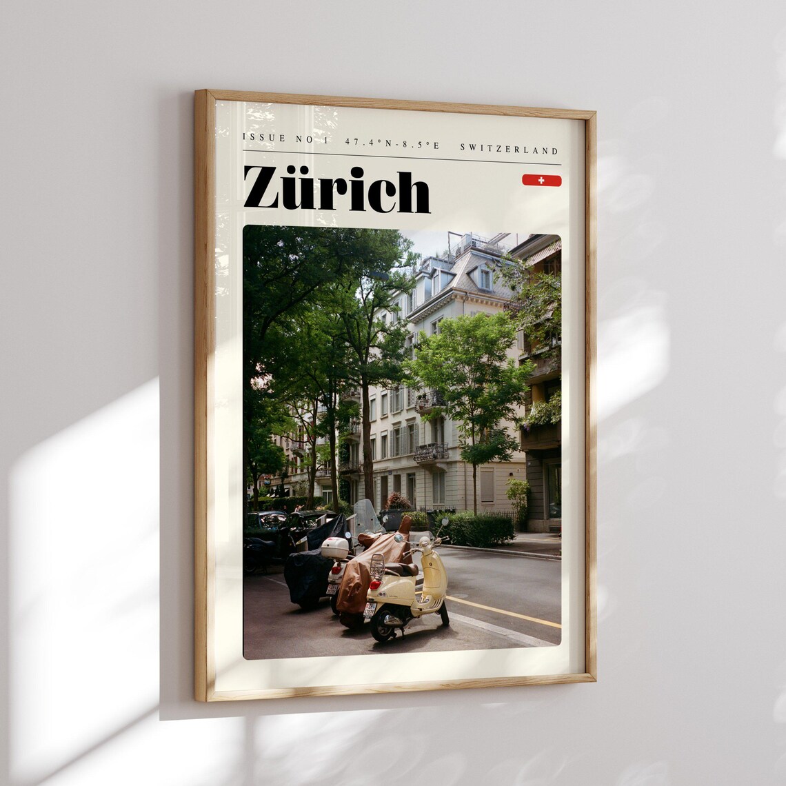 Zurich Switzerland Scooters Tree Lined Street Photography Poster - Image 2