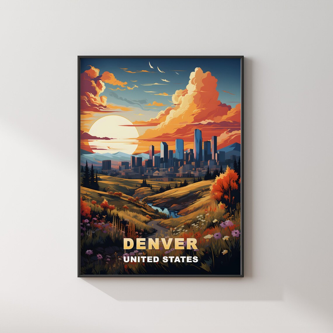 Denver United States Wildflower Meadow Sunset Skyline Travel Poster - Image 2