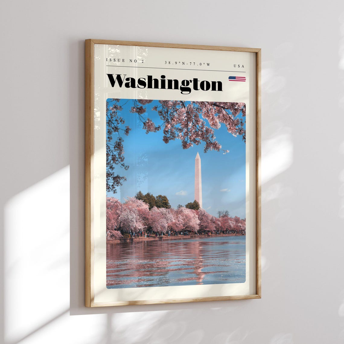 Washington DC USA Vintage Travel Poster Cherry Blossoms Monument - Image 2